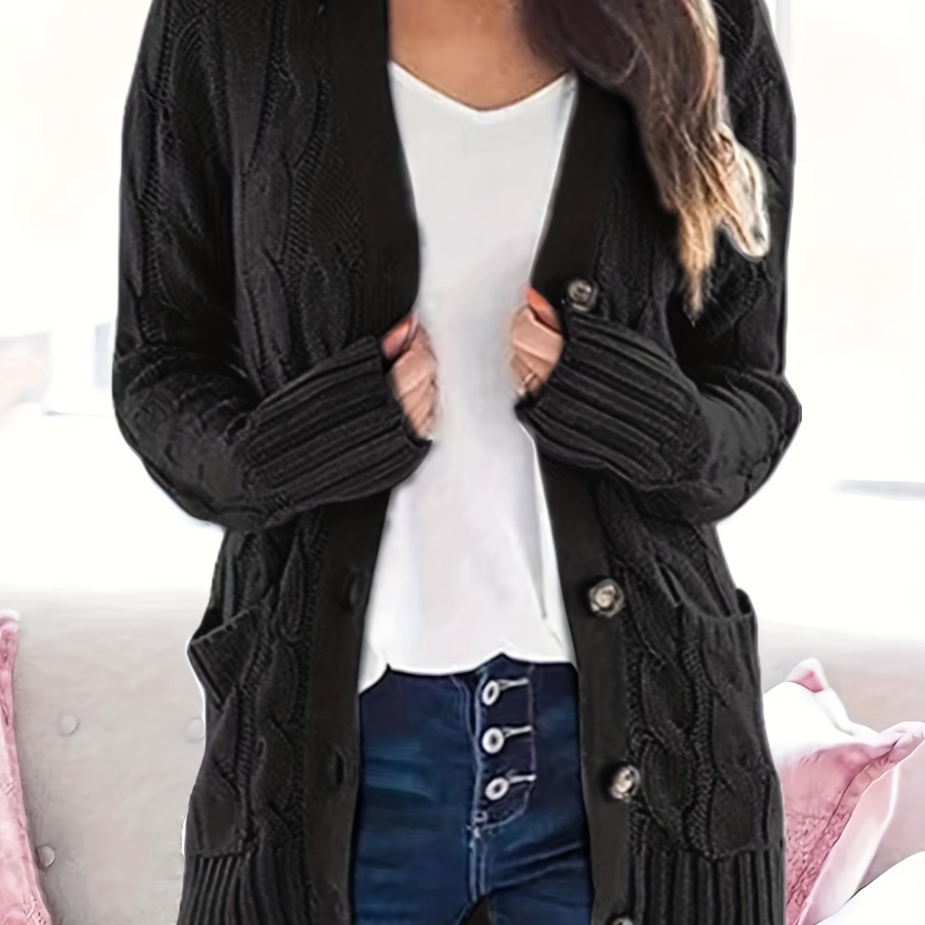 Lissy Gilet Femme – Warm Cable Knit Cardigan with Buttons & Modern Comfortable Fit