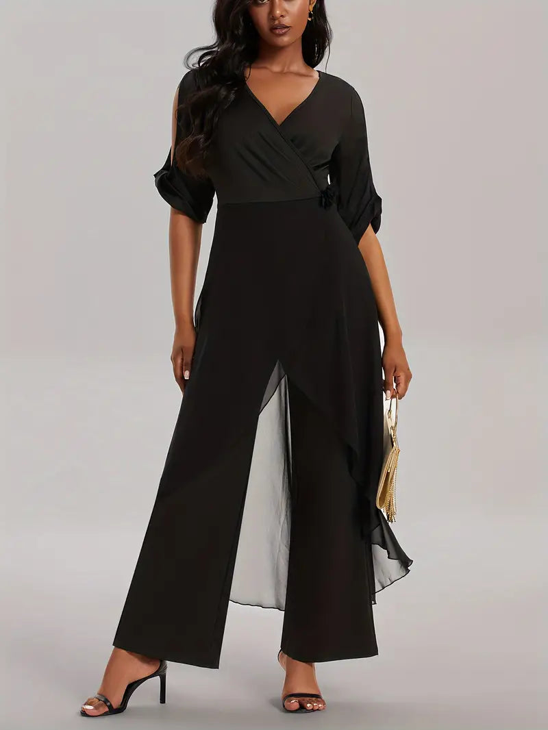 Callie Women's Jumpsuit – Elegant Jumpsuit with Asymmetric Hem & V-Neckline