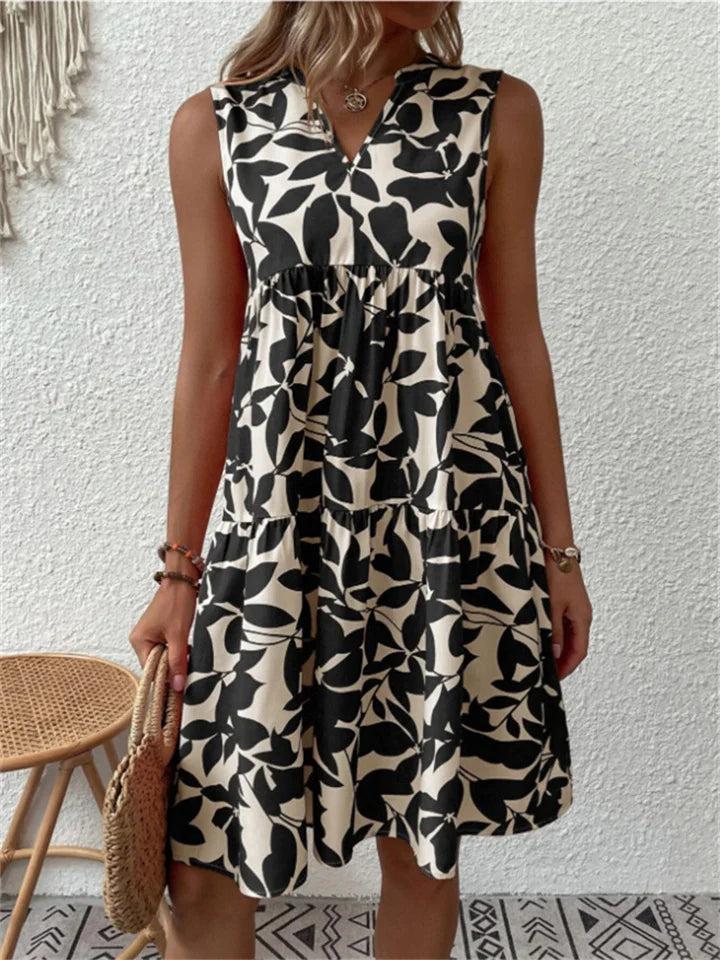 Elenya Summer Dress Woman – Lightweight Flared Dress with Floral Print in Breathable Blended Cotton