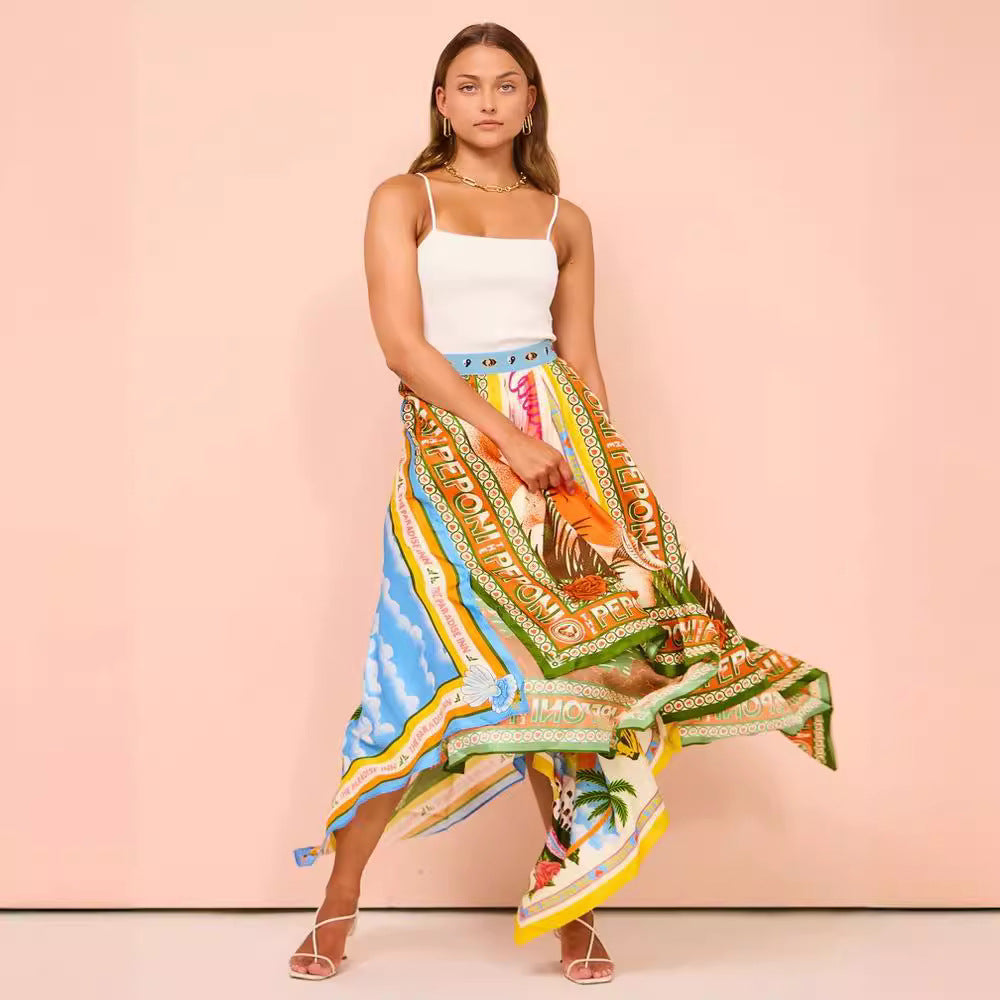 Riley Jupe Midi Femme – Asymmetric Skirt with Floral Print in Lightweight Polyester with Flattering Waist