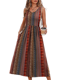 Jensy Midi Dress for Women – Flowing A-Line Dress with Pockets, Empire Waist & Elegant Summer Cut