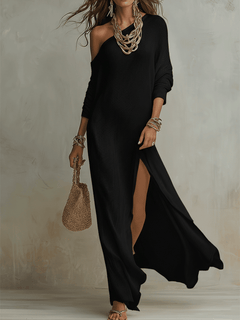 Bohemian One-Shoulder Textured Maxi Dress In Soft Ivory