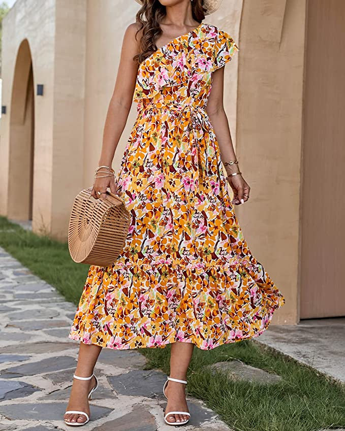 Ella Bohemian Dress Woman – Sleeveless Summer Dress with Asymmetric Strap & High Waist