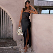 Lucille Evening Dress Woman – Elegant Black Satin Dress with Slit for Chic Occasions