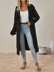Eshita Trench for women – Elegant long coat in cotton blend with structured cut & button closure