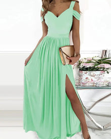 Antonella Elegant Long Dress Woman – Off-Shoulder Dress with Floral Pattern & Chic Slit