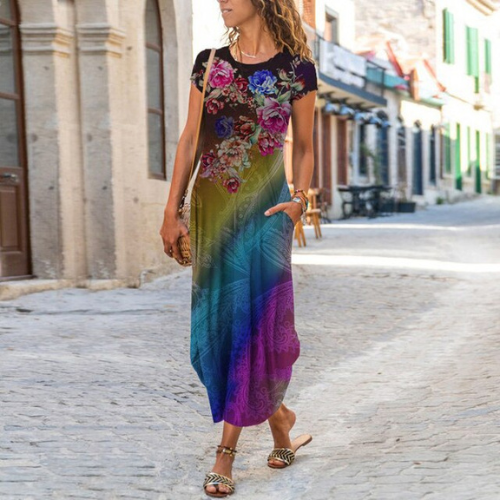 Caroline Maxi Dress Women – Cotton & Linen, Fluid Cut and Timeless Pattern
