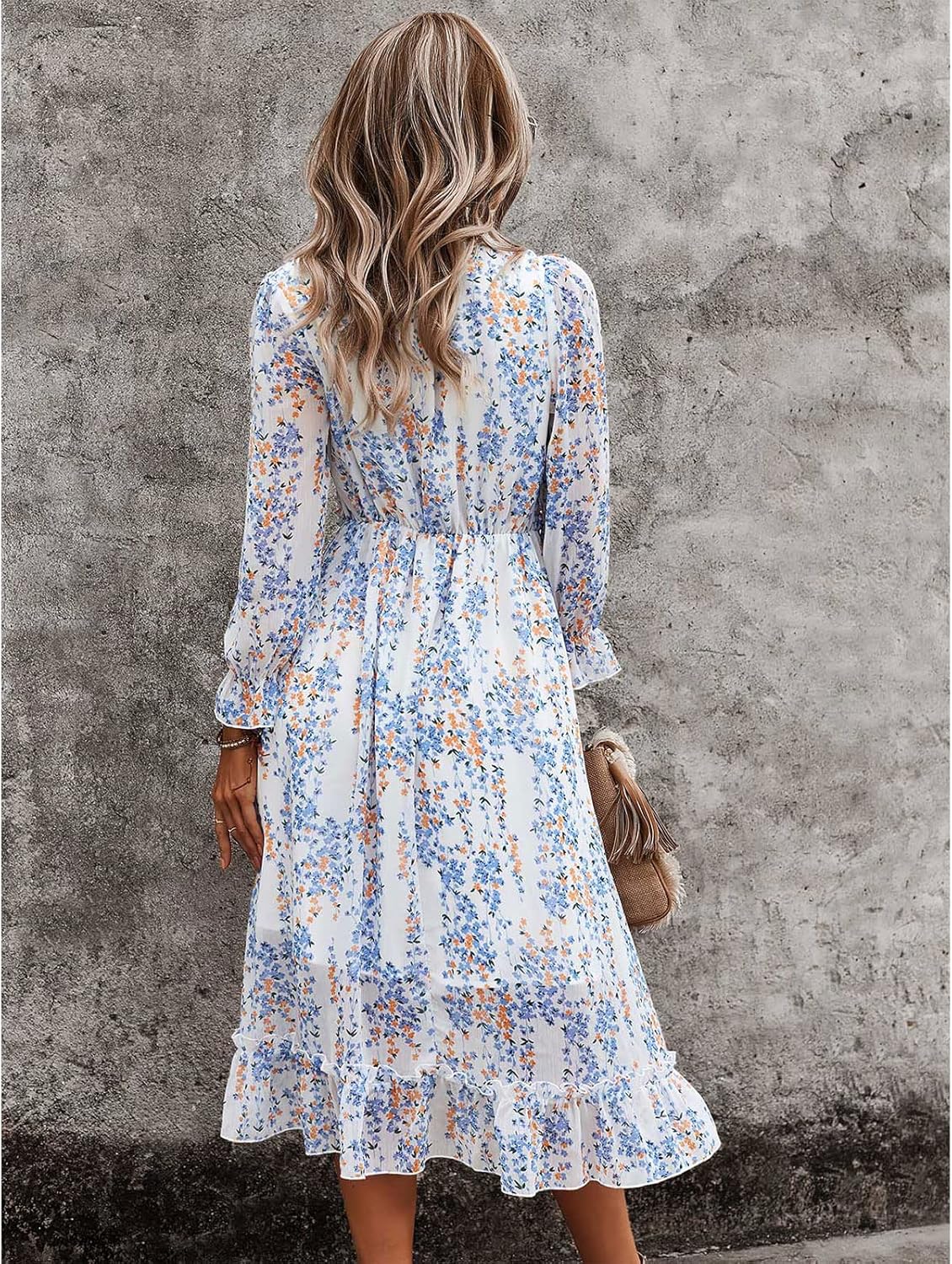 Alexa Women's Floral Robe – V-Neck, Long Sleeves, Casual Elegant Flowing Fit