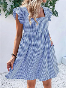 Lily Women's Robe – Midi Plaid Dress with Square Neck, Smocked, Ruffles, A-Line Summer Dress
