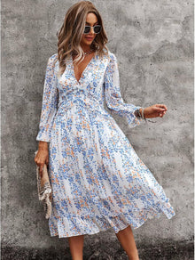 Alexa Women's Floral Robe – V-Neck, Long Sleeves, Casual Elegant Flowing Fit