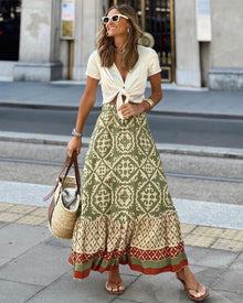 Alice Long Skirt Women – Flowing Skirt with Geometric Pattern and Comfortable Elastic Waistband