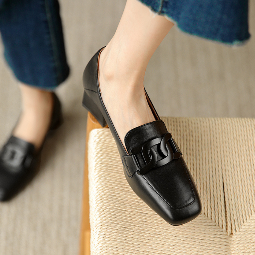 Evrynth Moccasins Women – Leather Mary Jane Shoes with Chunky Heel & Comfort