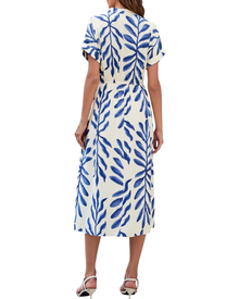 Rosita Robe Femme Bohème – Col V, Manches Courtes, Taille Haute, Poches Été