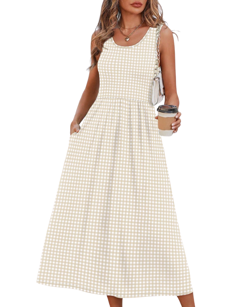 Jensy Midi Dress for Women – Flowing A-Line Dress with Pockets, Empire Waist & Elegant Summer Cut