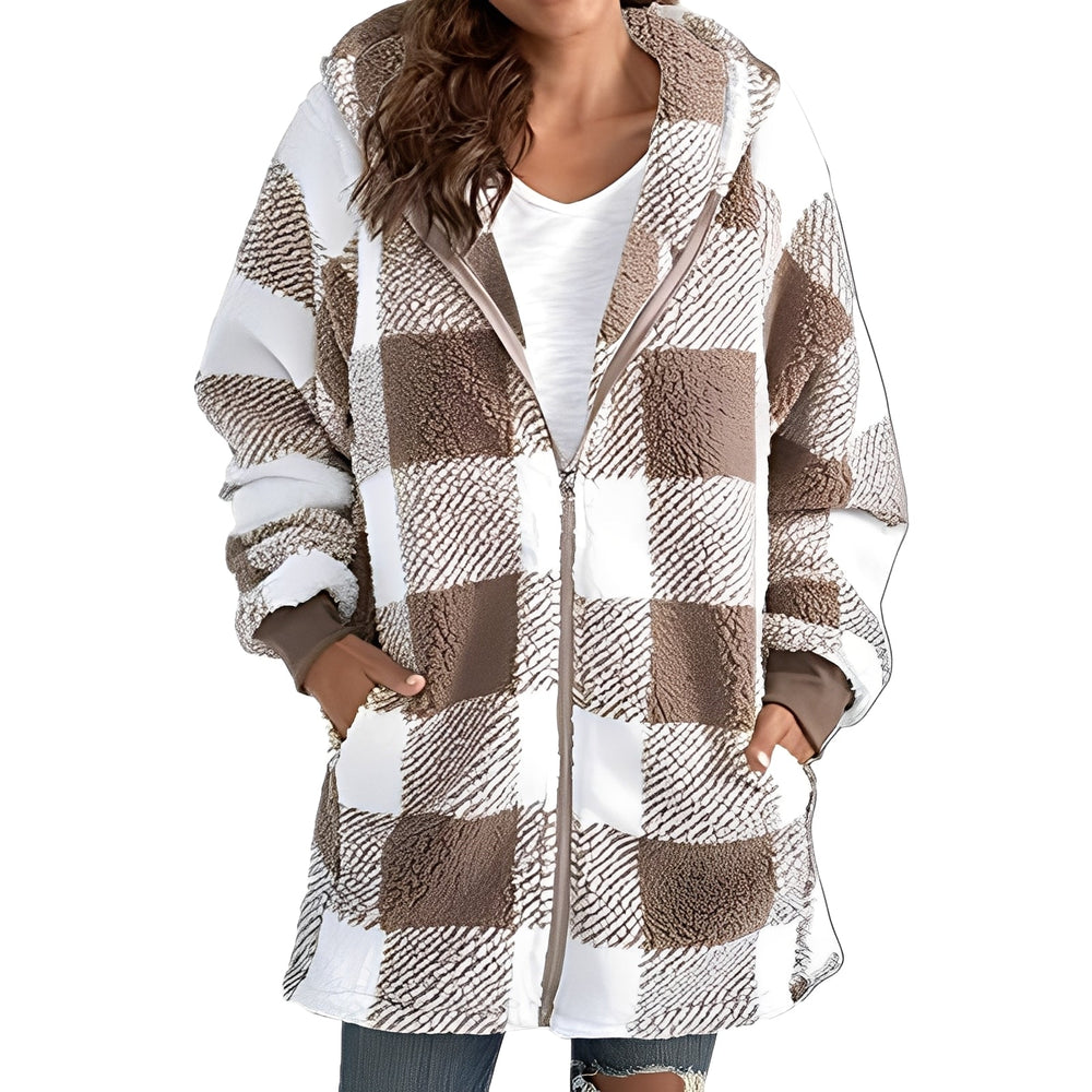 Madison Plaid Hoodie Jacket for Women – Soft and Warm Coat with Comfortable Fit and Trendy Plaid Design