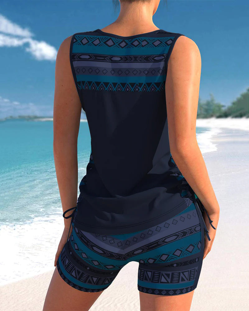 Bienna Tankini Woman – Geometric Design with Full Coverage & Comfortable Cut