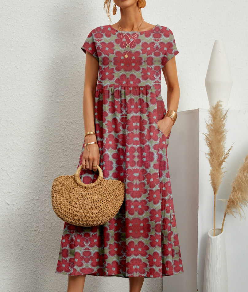Midi Dress Women Frances – Elegant Floral Dress in Breathable Fabric with Feminine Cut