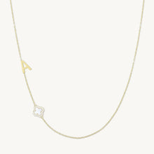 Sideways Single Initial Letter Clover MOP Necklace