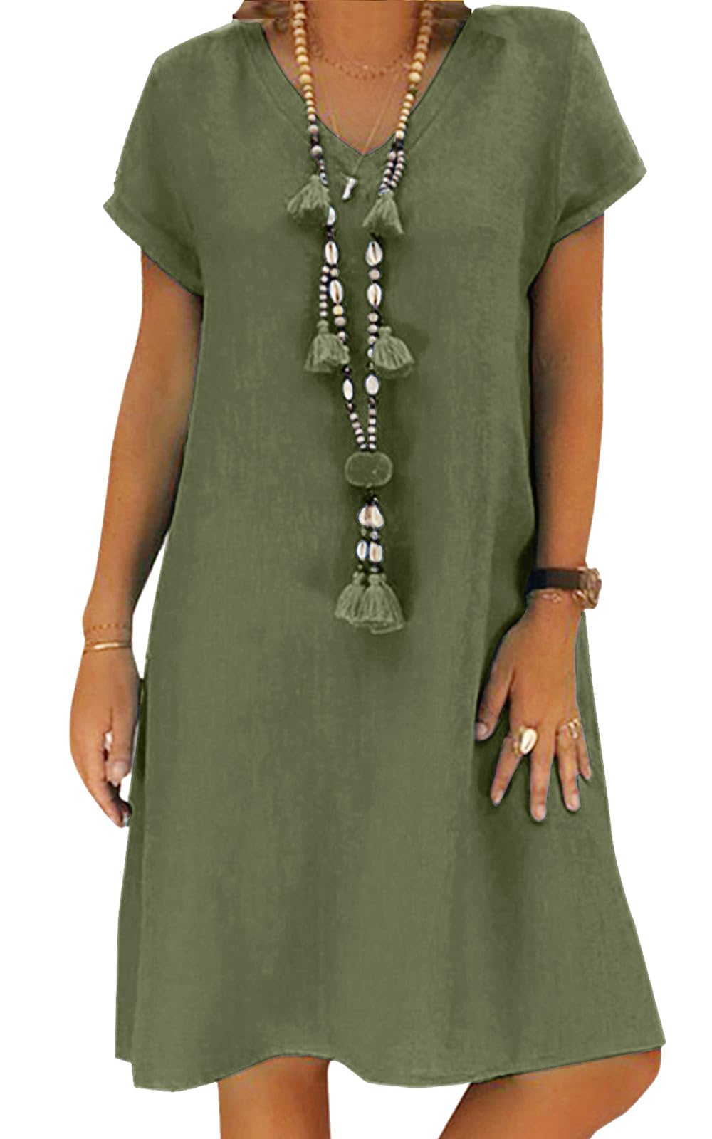 Jessa Women's Robe – Cotton Linen V-Neck, Loose A-Line Cut & Midi Summer Pockets