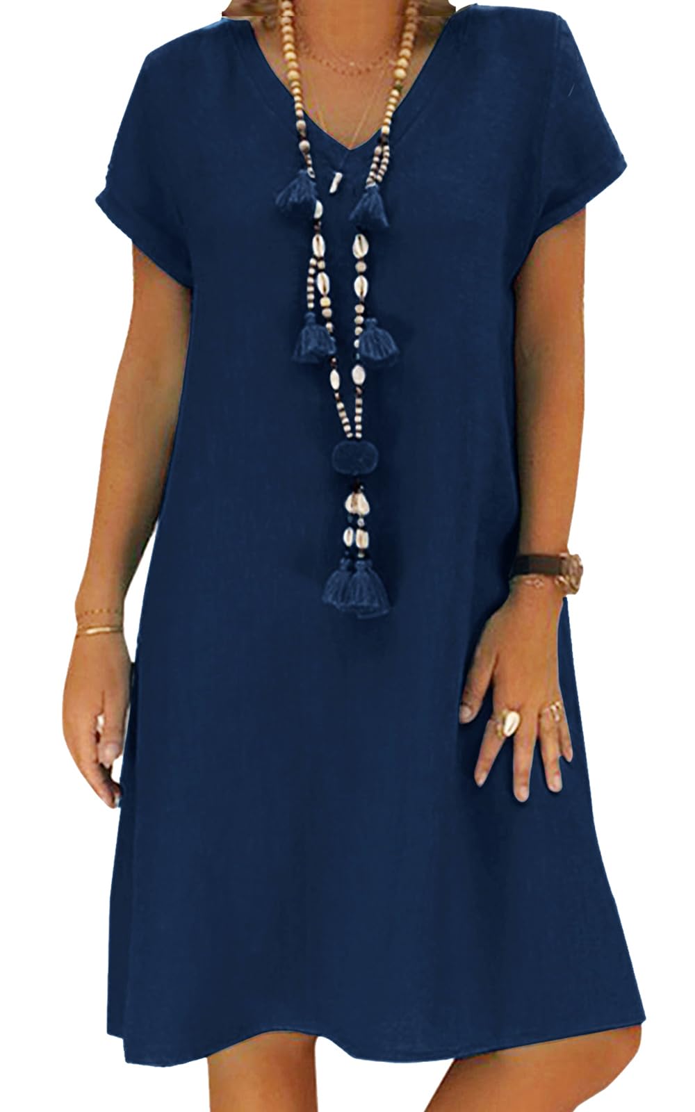 Jessa Women's Robe – Cotton Linen V-Neck, Loose A-Line Cut & Midi Summer Pockets