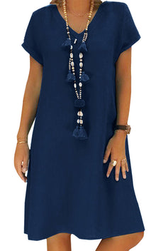 Jessa Women's Robe – Cotton Linen V-Neck, Loose A-Line Cut & Midi Summer Pockets