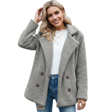 Alina Teddy Coat for Women – Soft Reversible Jacket with Lapel Collar and Button Closure