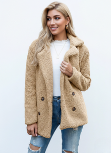 Alina Teddy Coat for Women – Soft Reversible Jacket with Lapel Collar and Button Closure