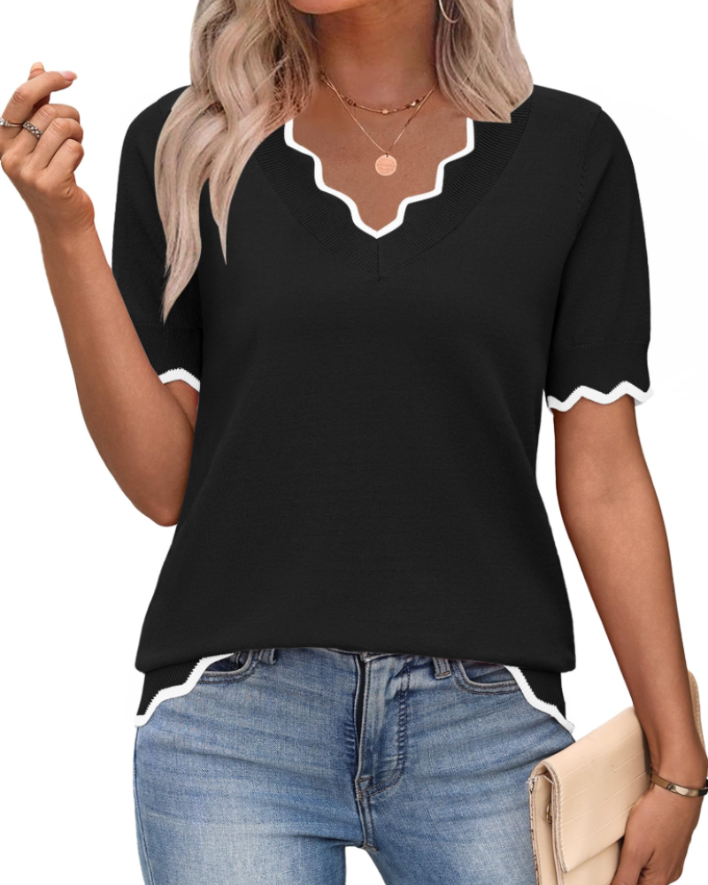 Amirah Women's Top – Lightweight Short Sleeve V-Neck Elegant Business Casual