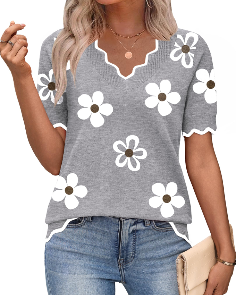 Amirah Women's Top – Lightweight Short Sleeve V-Neck Elegant Business Casual
