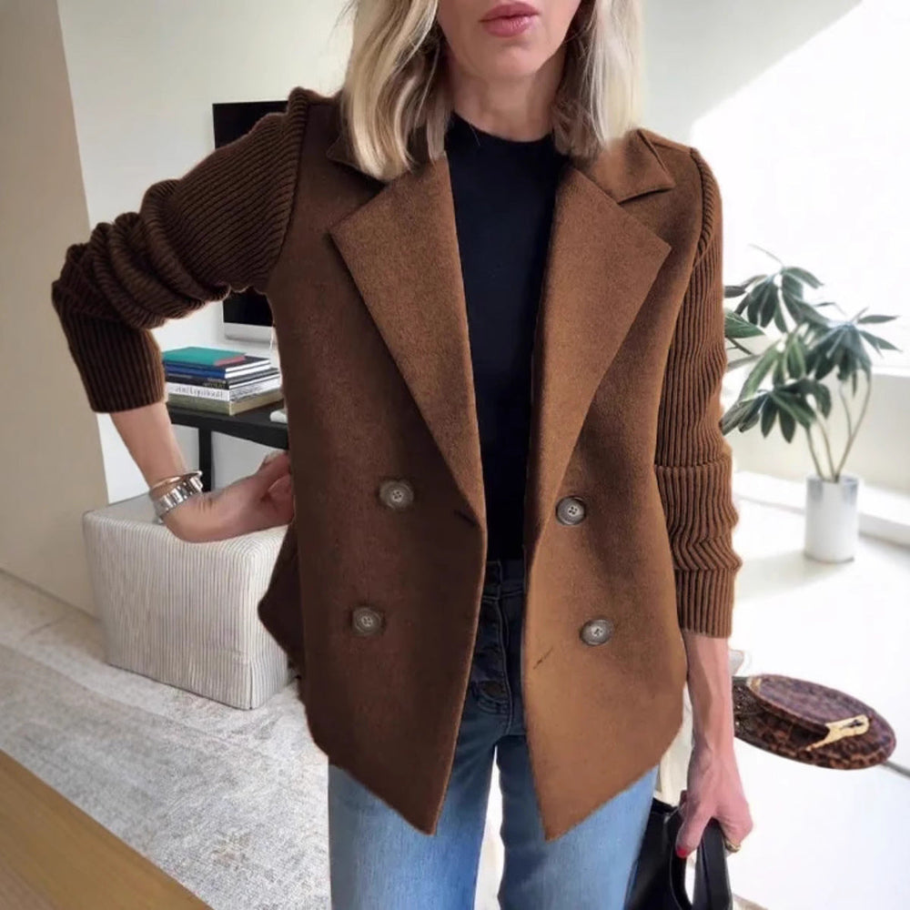 Elena Manteau Oversize Woman – Double-Breasted Wool Coat with Elegant Ribbed Sleeves
