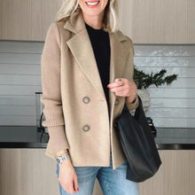 Elena Manteau Oversize Woman – Double-Breasted Wool Coat with Elegant Ribbed Sleeves