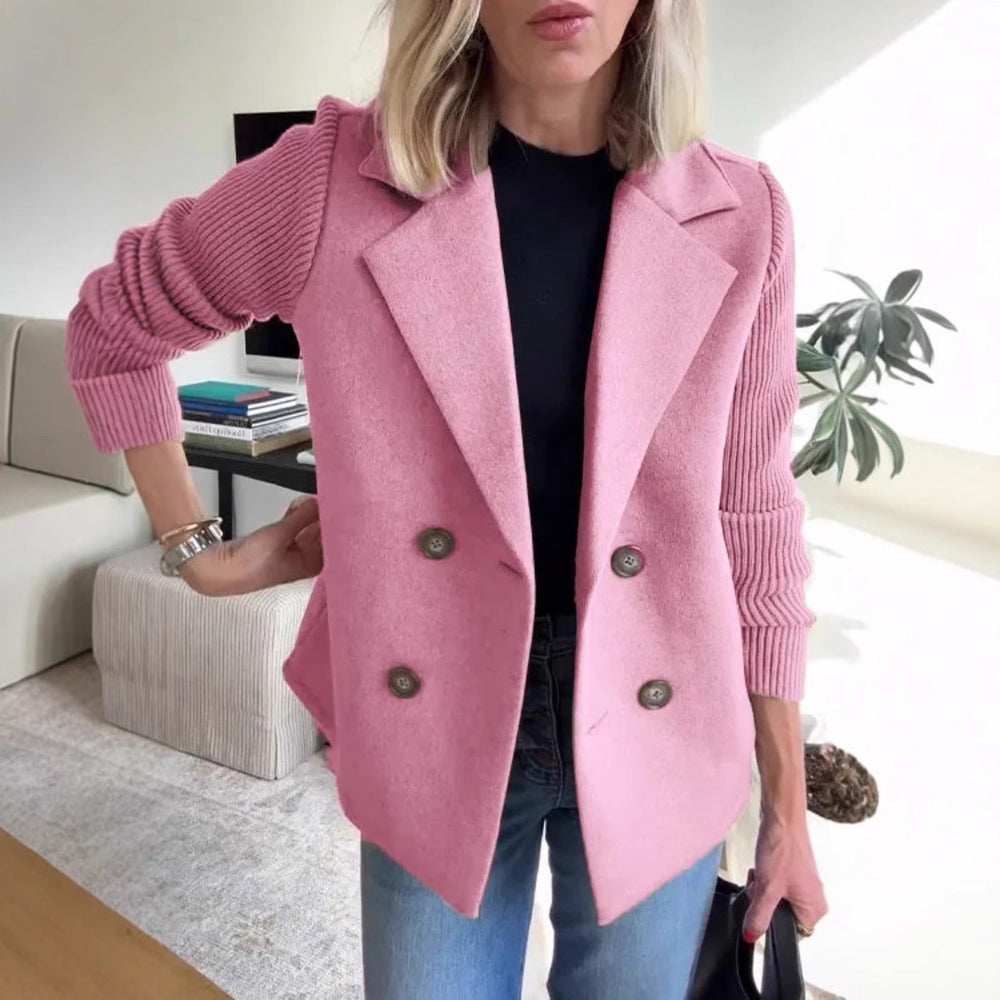 Elena Manteau Oversize Woman – Double-Breasted Wool Coat with Elegant Ribbed Sleeves