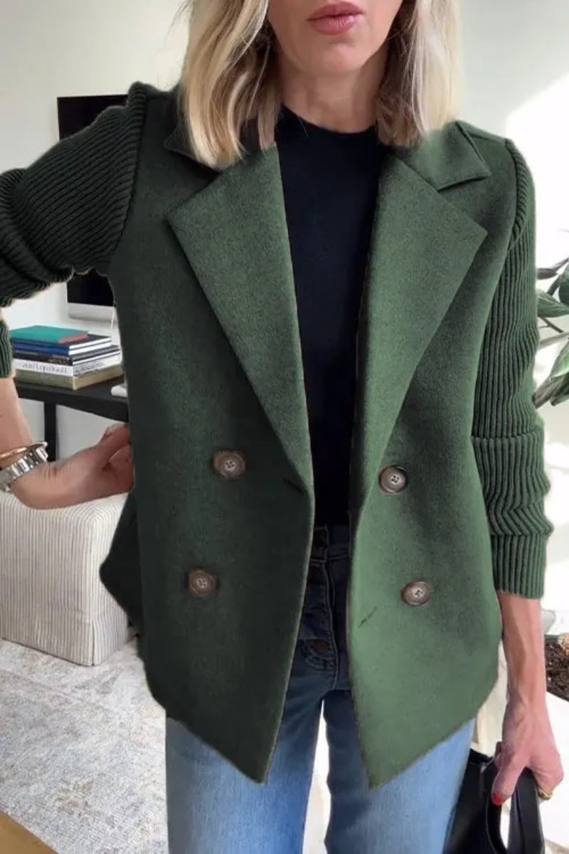 Elena Manteau Oversize Woman – Double-Breasted Wool Coat with Elegant Ribbed Sleeves