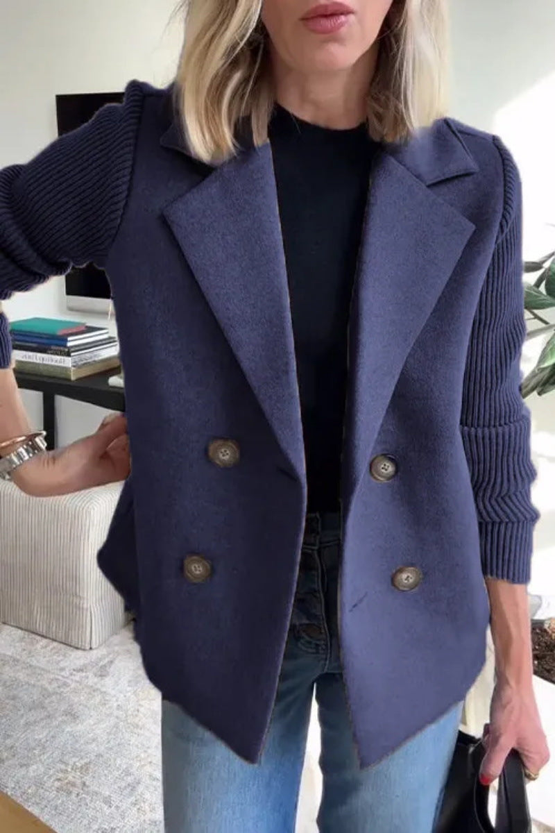 Elena Manteau Oversize Woman – Double-Breasted Wool Coat with Elegant Ribbed Sleeves
