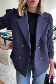 Elena Manteau Oversize Woman – Double-Breasted Wool Coat with Elegant Ribbed Sleeves