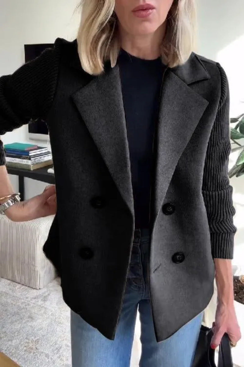 Elena Manteau Oversize Woman – Double-Breasted Wool Coat with Elegant Ribbed Sleeves