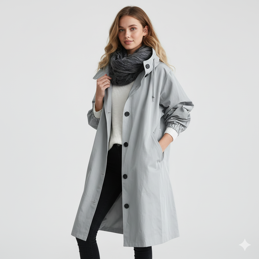 Arlyn Women's Trenchcoat – Long Oversized Coat with Hood & Elegant Cut