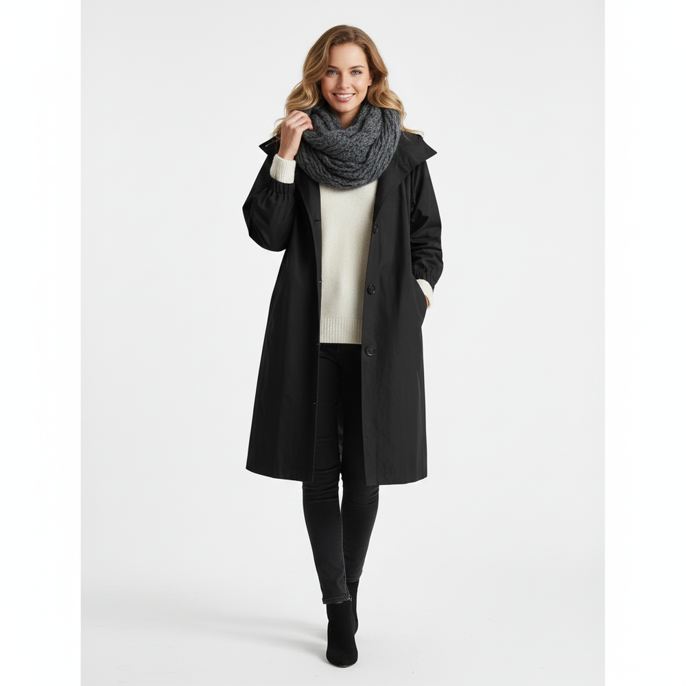 Arlyn Women's Trenchcoat – Long Oversized Coat with Hood & Elegant Cut