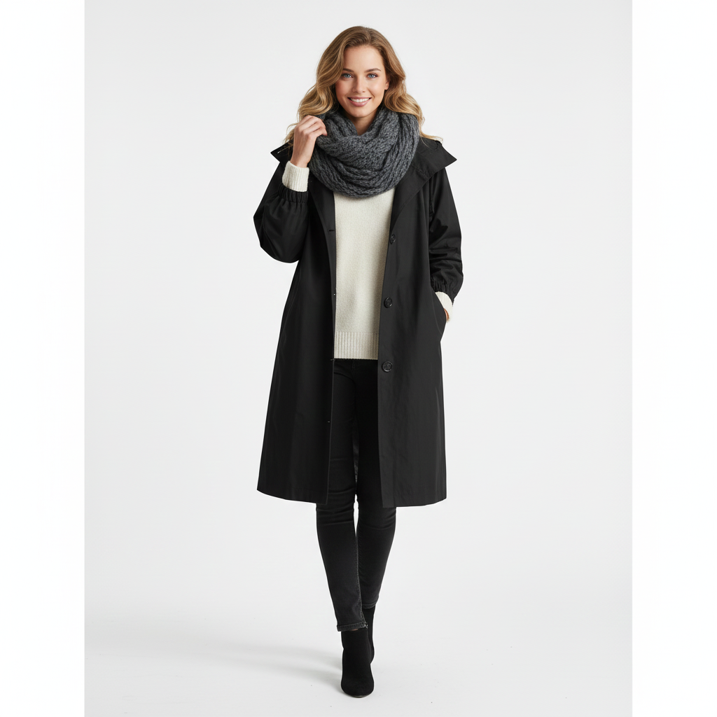 Arlyn Women's Trenchcoat – Long Oversized Coat with Hood & Elegant Cut