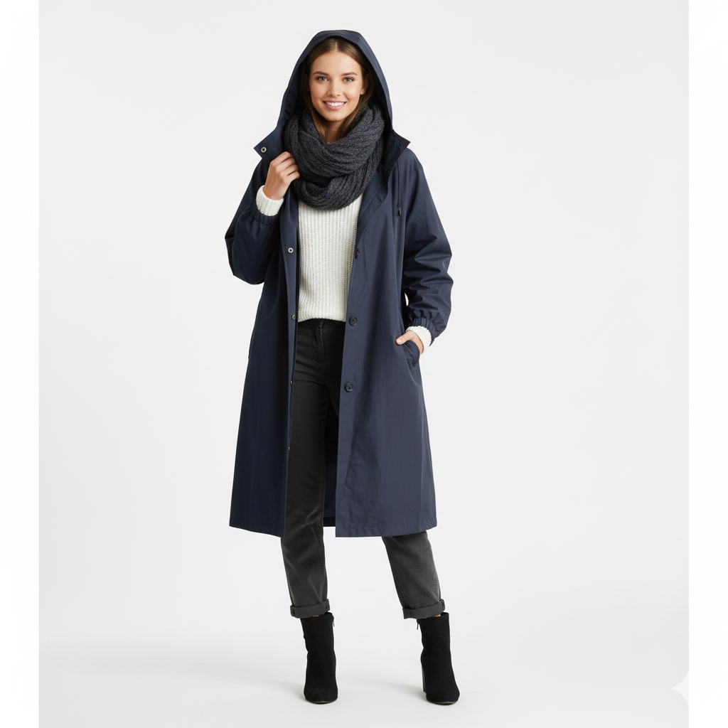 Arlyn Women's Trenchcoat – Long Oversized Coat with Hood & Elegant Cut
