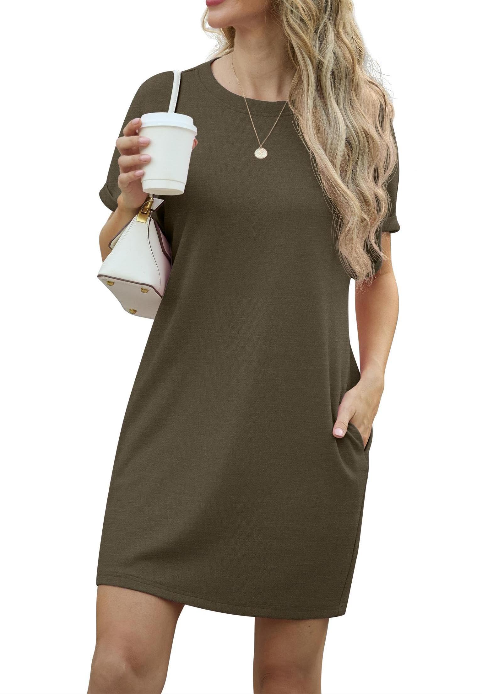 Lewina Women's Robe – Round Neck, Short Sleeves, A-Line Mini Cut & Solid Pockets Summer