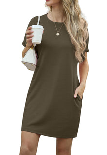 Lewina Women's Robe – Round Neck, Short Sleeves, A-Line Mini Cut & Solid Pockets Summer