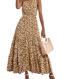 Avira Women's Dress – Floral Asymmetric Maxi Dress One Shoulder, Flowing Bohemian Summer Cut