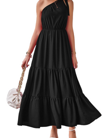 Avira Women's Dress – Floral Asymmetric Maxi Dress One Shoulder, Flowing Bohemian Summer Cut