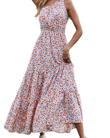 Avira Women's Dress – Floral Asymmetric Maxi Dress One Shoulder, Flowing Bohemian Summer Cut