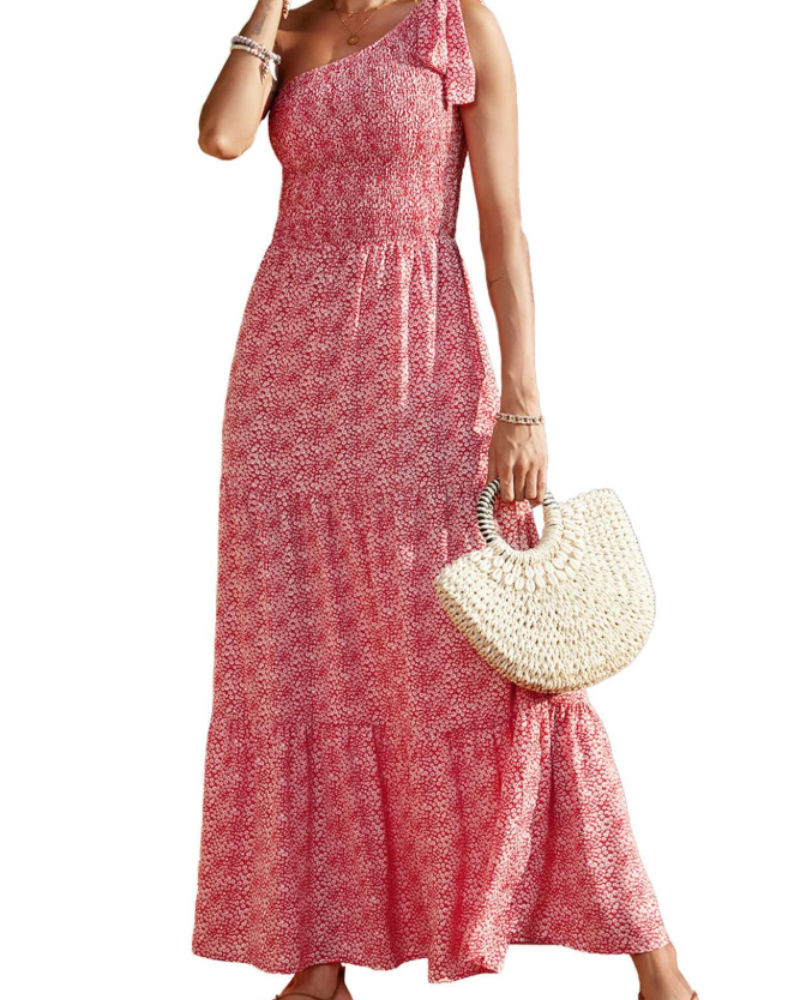 Avira Women's Dress – Floral Asymmetric Maxi Dress One Shoulder, Flowing Bohemian Summer Cut
