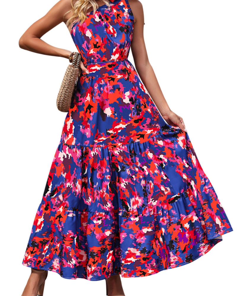 Avira Women's Dress – Floral Asymmetric Maxi Dress One Shoulder, Flowing Bohemian Summer Cut
