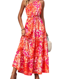 Avira Women's Dress – Floral Asymmetric Maxi Dress One Shoulder, Flowing Bohemian Summer Cut