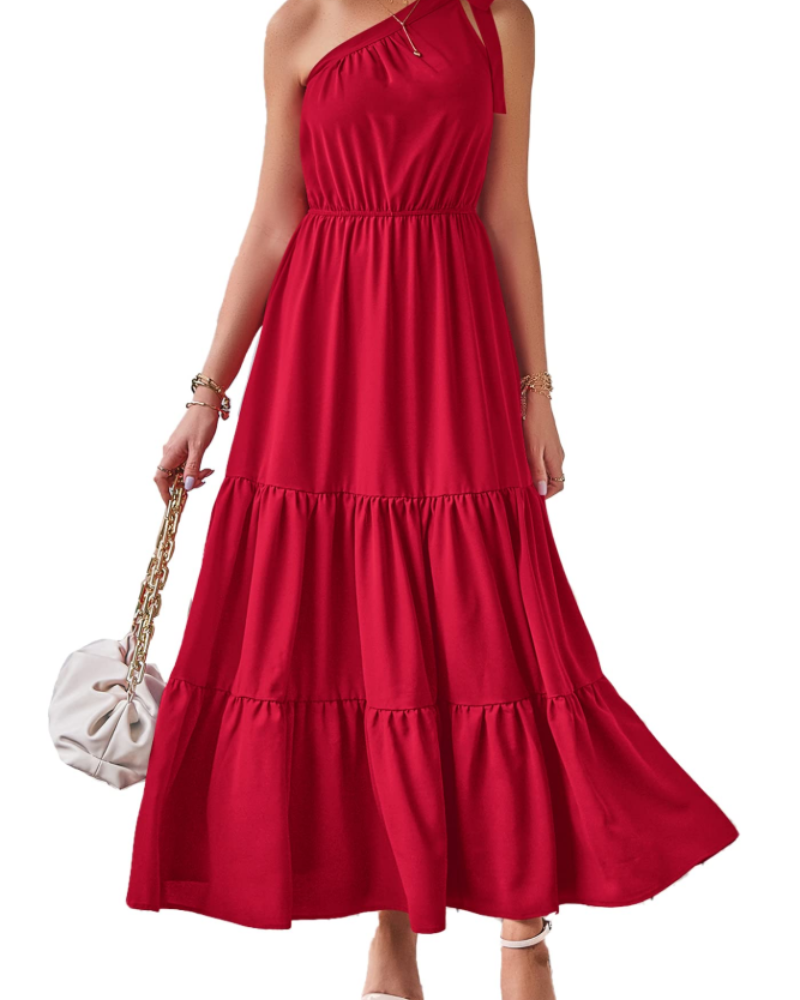 Avira Women's Dress – Floral Asymmetric Maxi Dress One Shoulder, Flowing Bohemian Summer Cut
