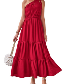 Avira Women's Dress – Floral Asymmetric Maxi Dress One Shoulder, Flowing Bohemian Summer Cut